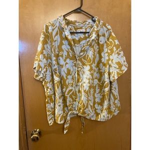 Ava Viv Linen Blend Camp Shirt No Gap Button-Up Top Floral Blouse Size 3X